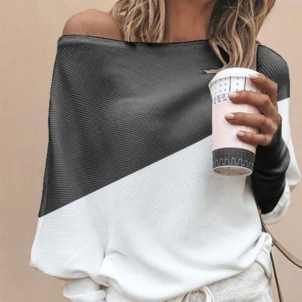 autumn winter contrast color women sweater long sleeve pullovers women shoulder knitted women jumper femme, White;black
autumn winter contrast color women sweater long sleeve pullovers women shoulder knitted women jumper femme, White;black