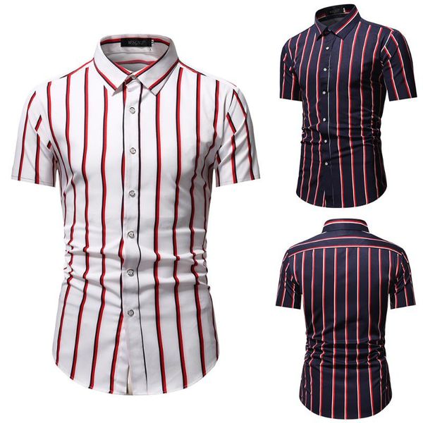 men's dress shirts 2021 summer style men casual striped short-sleeved shirt lapel business slim fit for street holiday, White;black
men's dress shirts 2021 summer style men casual striped short-sleeved shirt lapel business slim fit for street holiday, White;black