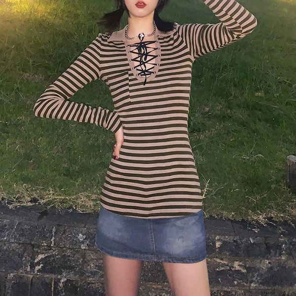 women's t-shirt wind 2021 autumn wear street fashion stripe thin bandage women, White
women's t-shirt wind 2021 autumn wear street fashion stripe thin bandage women, White
