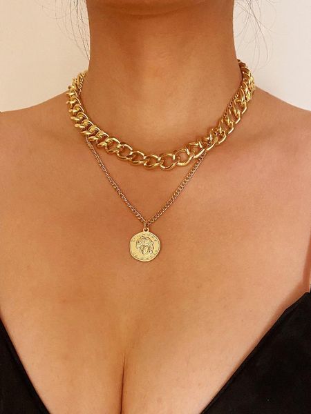 chains women's double-layer clavicle chain exaggerated retro person avatar hip hop pendant necklace cold wind simple link jewelry, Silver
chains women's double-layer clavicle chain exaggerated retro person avatar hip hop pendant necklace cold wind simple link jewelry, Silver