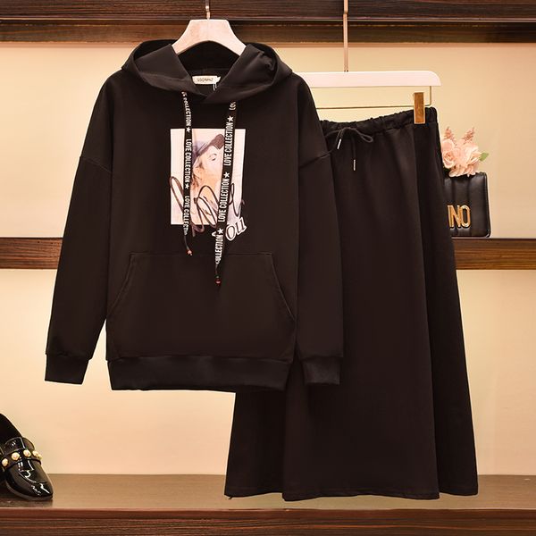 Woman More Size Autumn Winter Sweatshirt Girl Print with Hoodie Sweatershirt Top and Skirt Two Pieces Sport Outfits Matching Clothes N63t, Black;gray
Woman More Size Autumn Winter Sweatshirt Girl Print with Hoodie Sweatershirt Top and Skirt Two Pieces Sport Outfits Matching Clothes N63t, Black;gray
