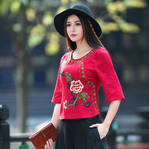 ladies chinese summer t shirt women cotton linen embroidery traditional chinese blouse oriental style clothing 10369, Red
ladies chinese summer t shirt women cotton linen embroidery traditional chinese blouse oriental style clothing 10369, Red