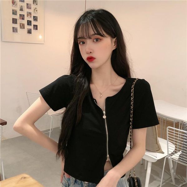 women's t-shirt summer 2021 black short sleeve t-shirts female slim zipper crop korean fashion o-neck solid hipster tee clothing, White
women's t-shirt summer 2021 black short sleeve t-shirts female slim zipper crop korean fashion o-neck solid hipster tee clothing, White