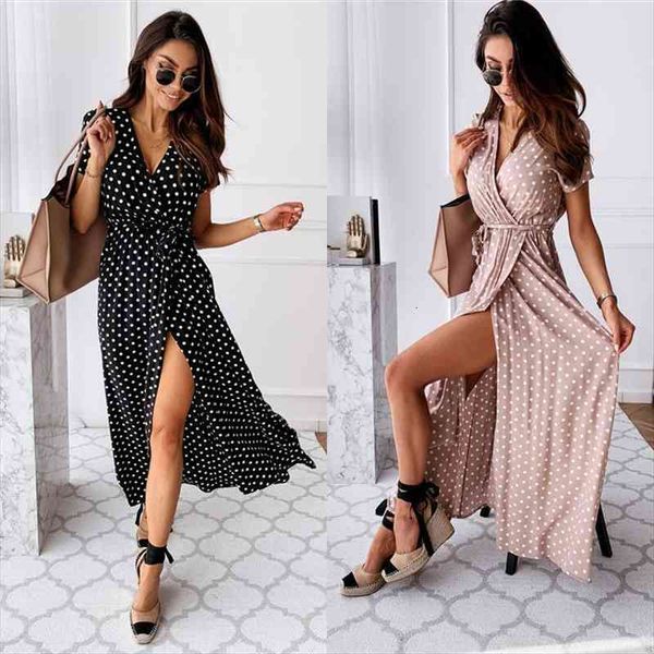 summer polka dot womens dress fashion short sleeve v neck split long female boho beach maxi vestidos, Black;gray
summer polka dot womens dress fashion short sleeve v neck split long female boho beach maxi vestidos, Black;gray