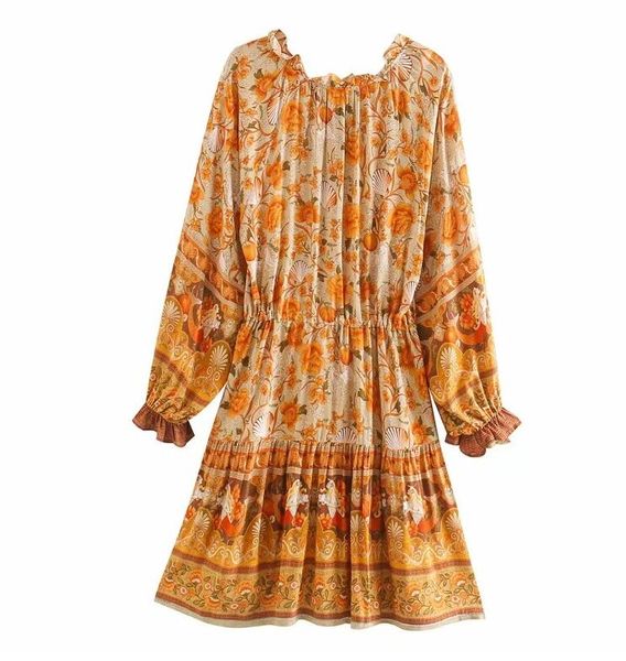 2021 bohemia women orange floral print dress holiday bell tassel bandage lacing up waist long sleeve short dresses holiday, Red
2021 bohemia women orange floral print dress holiday bell tassel bandage lacing up waist long sleeve short dresses holiday, Red