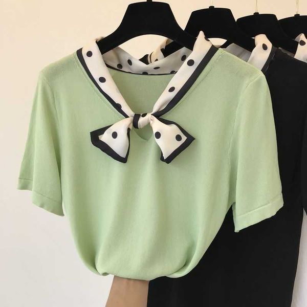 bow dot t-shirt women slim knit short sleeve beading ribbon casual summer lady elastic cotton tee 210601, White
bow dot t-shirt women slim knit short sleeve beading ribbon casual summer lady elastic cotton tee 210601, White