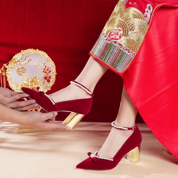 dress shoes strap pregnant women can wear bridal red high-heeled, Black