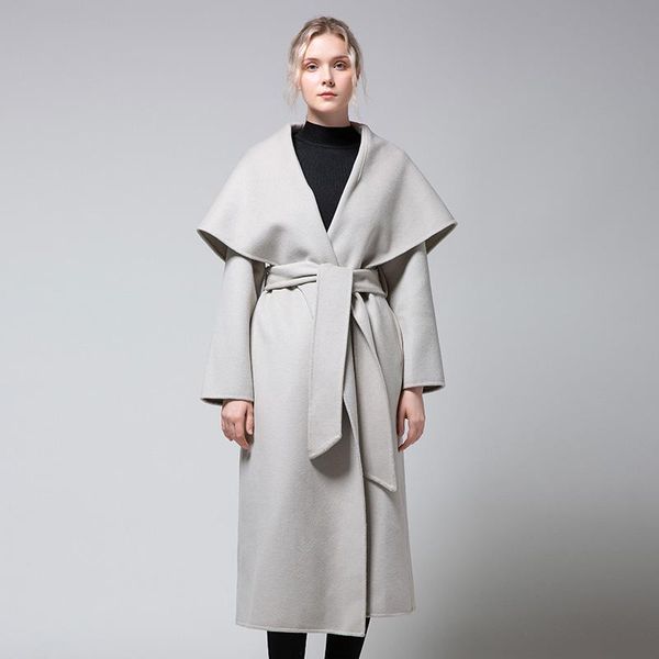 double new high end sided wool cashmere coat long lacing loose popular among female wool cloak cloth coat, Black
double new high end sided wool cashmere coat long lacing loose popular among female wool cloak cloth coat, Black