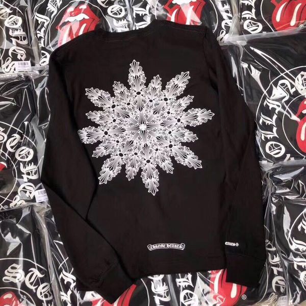 for brand ins t-shirt fashion new long sleeve men and women personalized ch snowflake printing loose croxin cr, White;black
