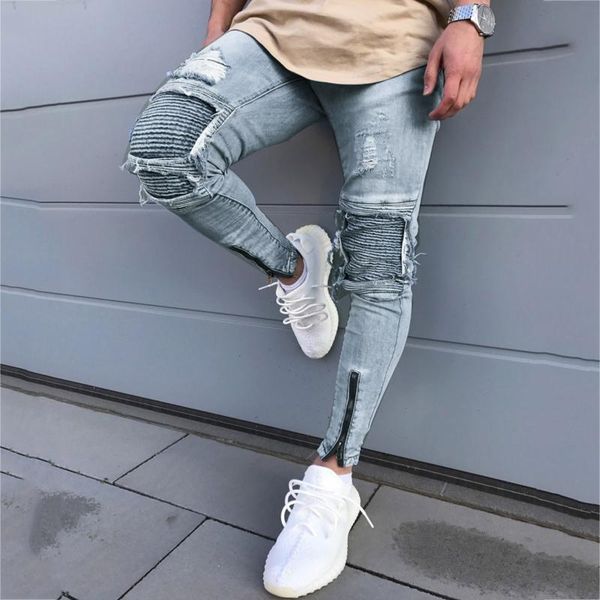 men's jeans fashion street style ripped skinny men vintage wash solid denim trouser mens casual slim fit pencil pants, Blue
men's jeans fashion street style ripped skinny men vintage wash solid denim trouser mens casual slim fit pencil pants, Blue