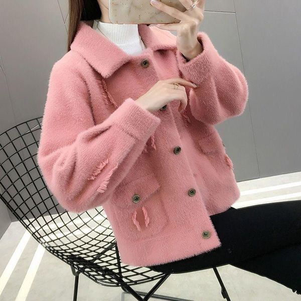 women's jackets 2021 female faux mink cashmere loose sweater cardigan women autumn and winter short solid knitted coat y788, Black;brown
women's jackets 2021 female faux mink cashmere loose sweater cardigan women autumn and winter short solid knitted coat y788, Black;brown