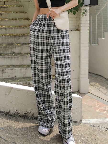 dazy plaid wide leg pants x9pf#, Black;white
dazy plaid wide leg pants x9pf#, Black;white