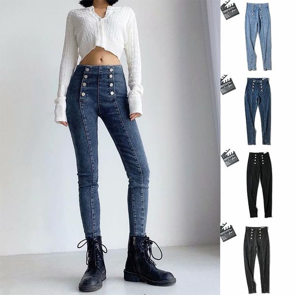 2021 new style jeans woman high waist streetwear double row button decoration tight stretch pencil pants wholesale dropshipping, Blue
2021 new style jeans woman high waist streetwear double row button decoration tight stretch pencil pants wholesale dropshipping, Blue