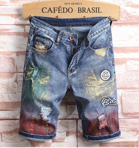 men's shorts summer blue denim fashion male cotton short jeans straight holes size 38 ta67, White;black
men's shorts summer blue denim fashion male cotton short jeans straight holes size 38 ta67, White;black
