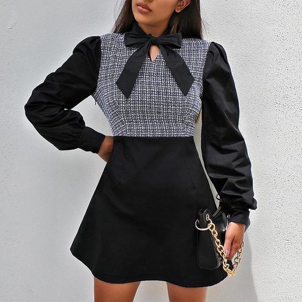 casual dresses women bow office a-line dress patchwork long sleeve black mini autumn 2021 female fashion elegant short vestidos, Black;gray
casual dresses women bow office a-line dress patchwork long sleeve black mini autumn 2021 female fashion elegant short vestidos, Black;gray