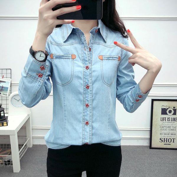 women's blouses & shirts casual streetwear denim for women spring autumn long sleeve cowboy female loose blue button up chemise jeans, White
women's blouses & shirts casual streetwear denim for women spring autumn long sleeve cowboy female loose blue button up chemise jeans, White