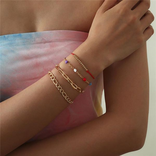 link, chain 4pcs/set bohemian colorful beaded chunky rope charm bracelet set for women girl metal geometric layered bangles, Black
link, chain 4pcs/set bohemian colorful beaded chunky rope charm bracelet set for women girl metal geometric layered bangles, Black