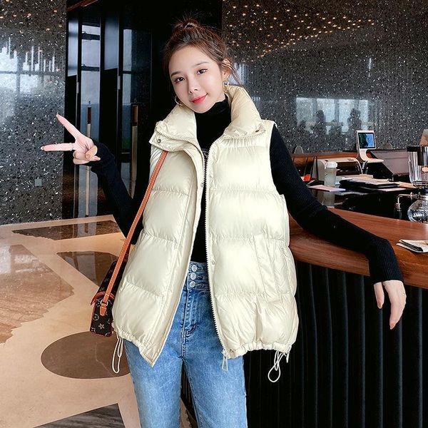 women's vests waistcoat 2021 autumn and winter sleeveless jacket outer wear bright loose stand-up collar casual wild women vest, Black;white
women's vests waistcoat 2021 autumn and winter sleeveless jacket outer wear bright loose stand-up collar casual wild women vest, Black;white