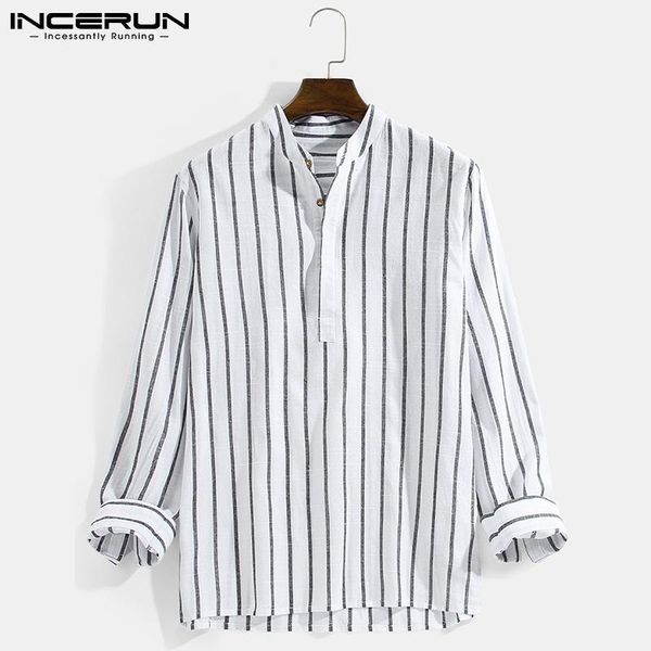 men's casual shirts 2021 streetwear blouse cotton linen shirt handsome stylish striped stand-neck long-sleeved s-3xl incerun, White;black
men's casual shirts 2021 streetwear blouse cotton linen shirt handsome stylish striped stand-neck long-sleeved s-3xl incerun, White;black