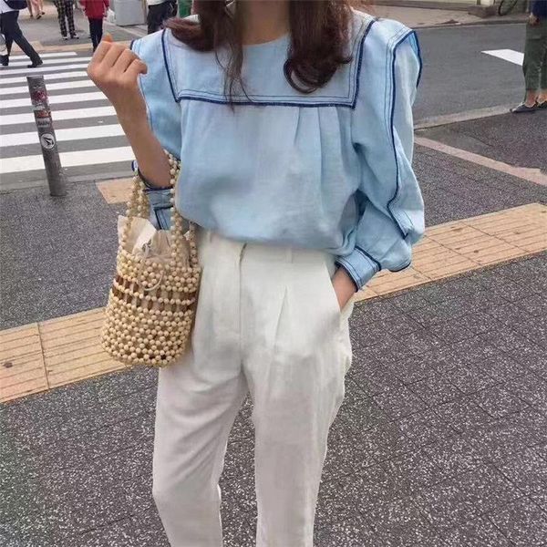 women's blouses & shirts women sailor collar fresh puff-sleeved all-match shirtschic early autumn preppy style color-hit sweet, White
women's blouses & shirts women sailor collar fresh puff-sleeved all-match shirtschic early autumn preppy style color-hit sweet, White