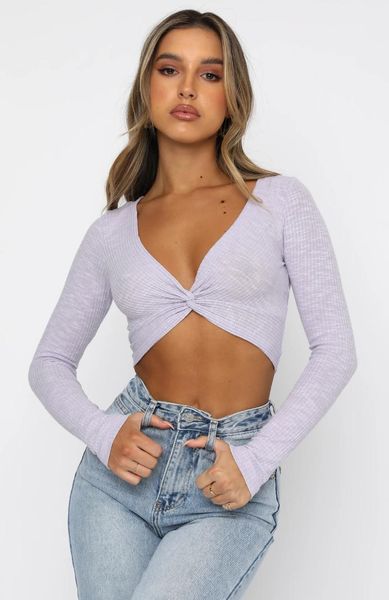 women's t-shirt women casual crop ladies summer fall long sleeve twist v neck ribbed slim crochet knit shirts, White
women's t-shirt women casual crop ladies summer fall long sleeve twist v neck ribbed slim crochet knit shirts, White