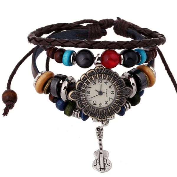 wristwatches retro guitar pendant leather bracelet watch girl jewelry beaded couple gift, Slivery;brown
wristwatches retro guitar pendant leather bracelet watch girl jewelry beaded couple gift, Slivery;brown