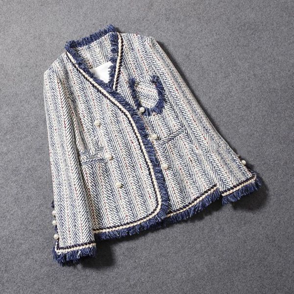 women's jackets tweed blue striped jacket 2021 autumn/winter coat collared ladies, Black;brown
women's jackets tweed blue striped jacket 2021 autumn/winter coat collared ladies, Black;brown