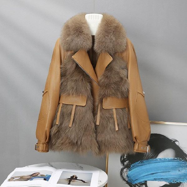 women's fur & faux real coat casual fashion women winter turn down collar patchwork office lady brown parka manteau femme hiver 2021, Black
women's fur & faux real coat casual fashion women winter turn down collar patchwork office lady brown parka manteau femme hiver 2021, Black