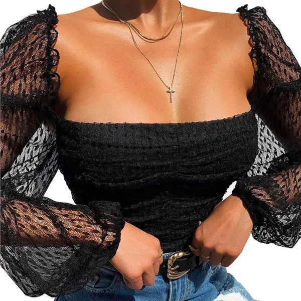 women's t-shirt elegant low-cut printed lace t-shirts polyester yarn clothes with long fluffy sleeve crops tos for ladies girls, White
women's t-shirt elegant low-cut printed lace t-shirts polyester yarn clothes with long fluffy sleeve crops tos for ladies girls, White