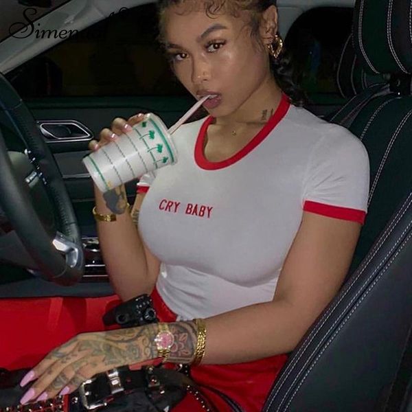women's t-shirt simenual embroidery letter baddie clothes t shirts short sleeve patchwork tight cropped summer 2021 street style baby, White
women's t-shirt simenual embroidery letter baddie clothes t shirts short sleeve patchwork tight cropped summer 2021 street style baby, White