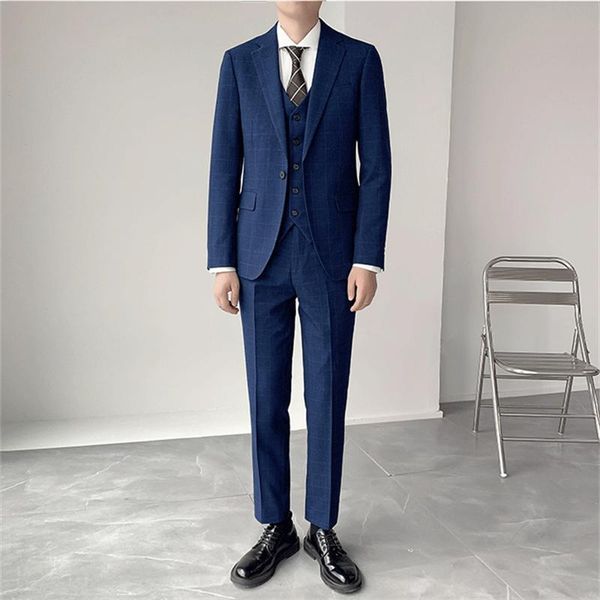 men's suits & blazers men slim fit business casual plaid 3 piece jacket pants vest fashion male clothes wedding groom tuxedos, White;black
men's suits & blazers men slim fit business casual plaid 3 piece jacket pants vest fashion male clothes wedding groom tuxedos, White;black