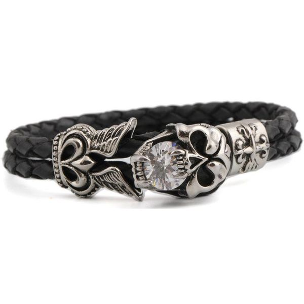 link, chain classic men's fashion gift creative stainless steel leather bracelet, Black
link, chain classic men's fashion gift creative stainless steel leather bracelet, Black
