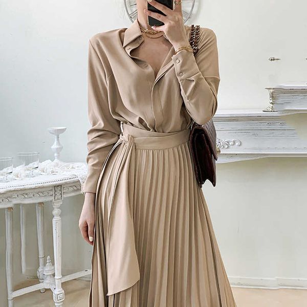 autumn retro solid turn down collar lace-up pleated full dresse 210615, Black;gray
autumn retro solid turn down collar lace-up pleated full dresse 210615, Black;gray