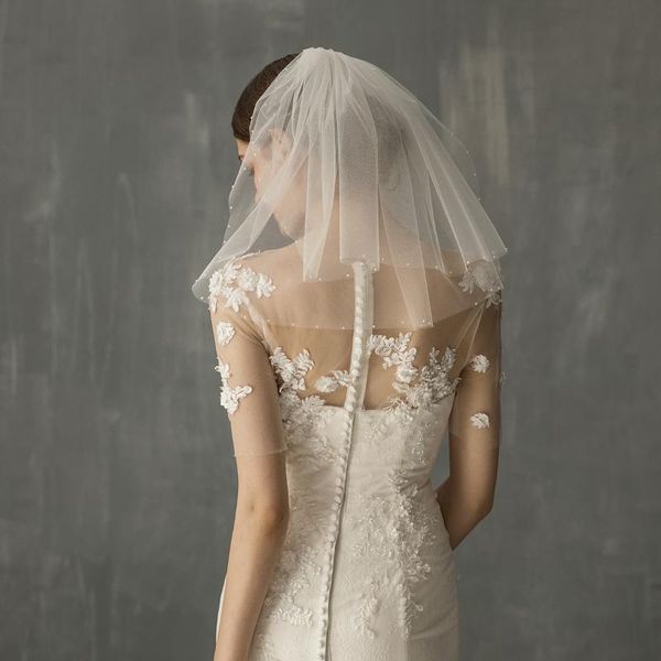 bridal veils 2021 romantic 2 layers short veil white pearls beading vintage blusher comb soft tulle voile mariage, Black
bridal veils 2021 romantic 2 layers short veil white pearls beading vintage blusher comb soft tulle voile mariage, Black