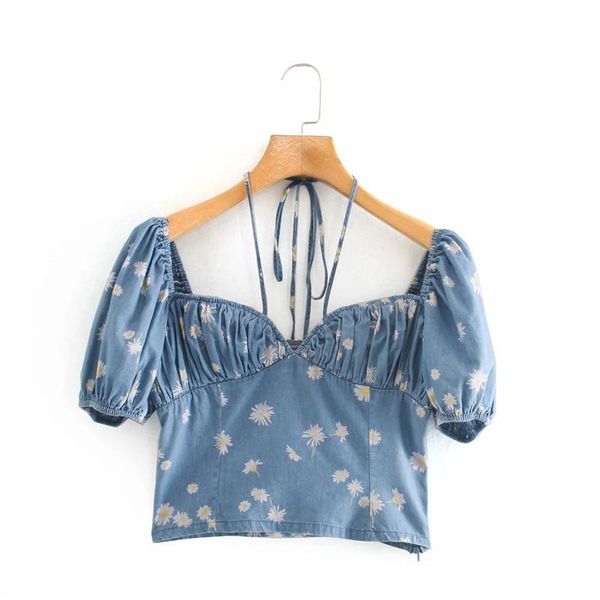 women's blouses & shirts women vintage floral print french style blue denim short blouse chic lady 2021 fashion halter bow puff sleeve, White
women's blouses & shirts women vintage floral print french style blue denim short blouse chic lady 2021 fashion halter bow puff sleeve, White