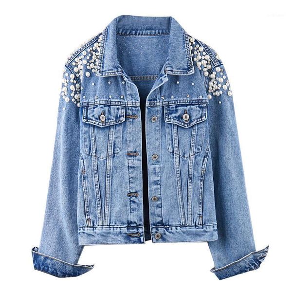 women's jackets 2021 fashion beaded short denim jacket women spring autumn outerwear students sweet loose casual jean coat 3312, Black;brown
women's jackets 2021 fashion beaded short denim jacket women spring autumn outerwear students sweet loose casual jean coat 3312, Black;brown