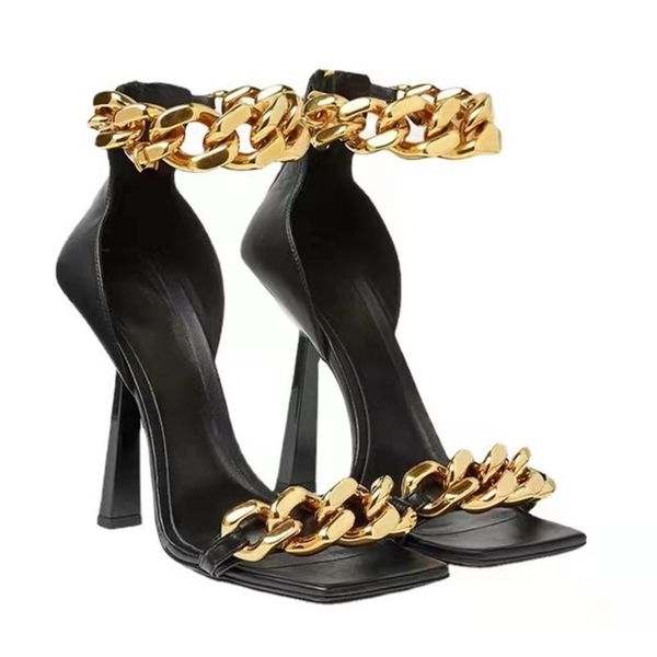 sandals women's square toe metal chain thin high heels 2021 summer cool designed back zipper ladies party nightclub shoes, Black 
sandals women's square toe metal chain thin high heels 2021 summer cool designed back zipper ladies party nightclub shoes, Black