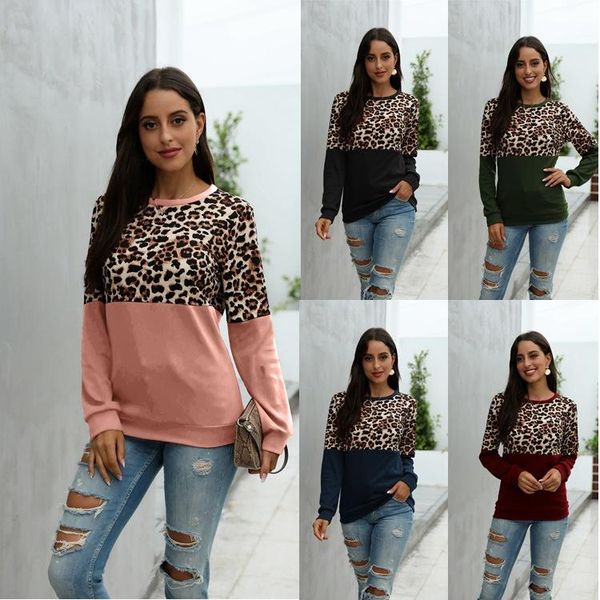 women's t-shirt leopard pattern splicing round neck casual loose long sleeve in autumn and winter 2021, White
women's t-shirt leopard pattern splicing round neck casual loose long sleeve in autumn and winter 2021, White