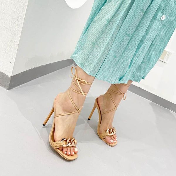 fashion metal chain decoration square toe women ankle lace-up gladiator sandals thin high heels female summer dress shoe, Black
fashion metal chain decoration square toe women ankle lace-up gladiator sandals thin high heels female summer dress shoe, Black