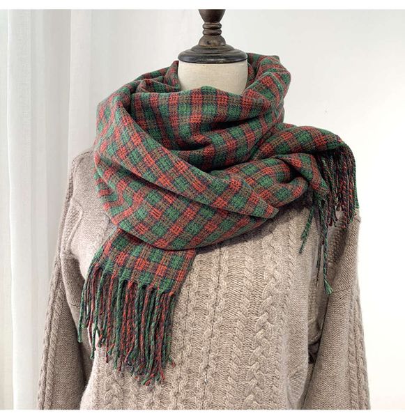 2021 new korean plaid scarf for women in autumn and winter, Blue;black