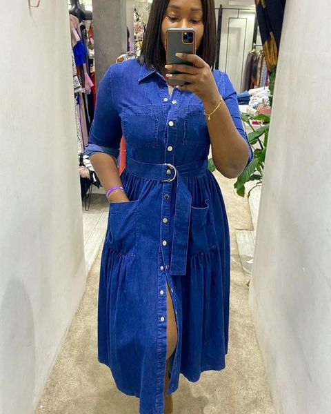 casual dresses 2021 african ladies fashion street commuter belt, long sleeve, lapel and large size slim jeans dress, Black;gray
casual dresses 2021 african ladies fashion street commuter belt, long sleeve, lapel and large size slim jeans dress, Black;gray