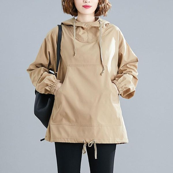 women autumn hooded pullover jackets new 2021 simple style solid color all-match ladies loose casual outerwear coats s1798, Black;brown
women autumn hooded pullover jackets new 2021 simple style solid color all-match ladies loose casual outerwear coats s1798, Black;brown