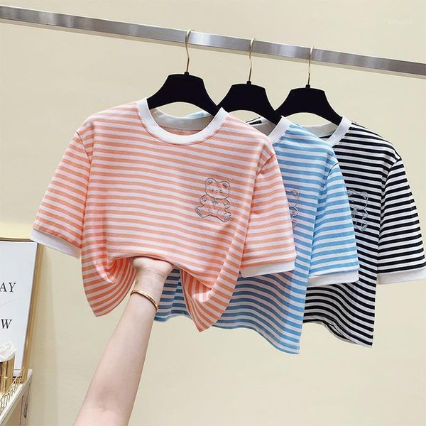 women's t-shirt real s stripes female short paragraph 2021 round neck fashion all-match slim thin crop top, White
women's t-shirt real s stripes female short paragraph 2021 round neck fashion all-match slim thin crop top, White