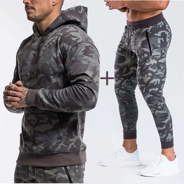 new sports suit men's outdoor fitness running training camouflage hooded sweater, Gray
new sports suit men's outdoor fitness running training camouflage hooded sweater, Gray