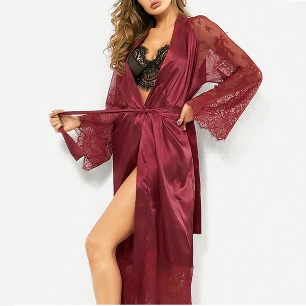 women's sleepwear women long silk bathrobe lace sleeves satin pajamas robe nightdress and belt kimono, Black;red
women's sleepwear women long silk bathrobe lace sleeves satin pajamas robe nightdress and belt kimono, Black;red