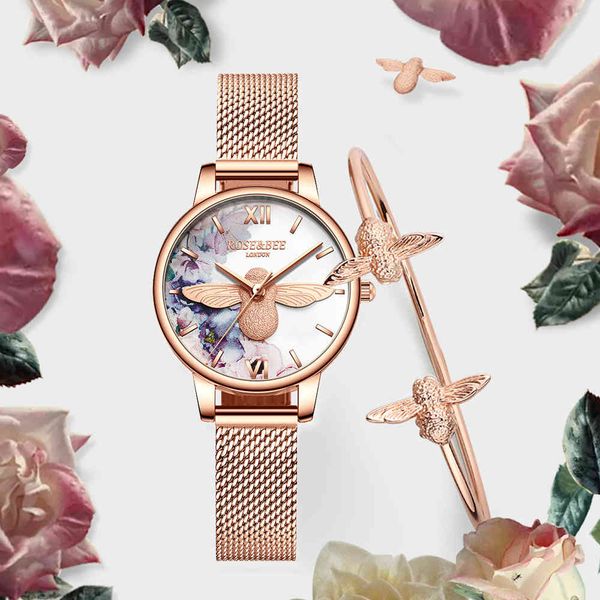 1 set bracelet watch women quartz fashion little bee dial watches waterproof stainless steel mesh band ladies wristwatch gifts, Slivery;brown
1 set bracelet watch women quartz fashion little bee dial watches waterproof stainless steel mesh band ladies wristwatch gifts, Slivery;brown