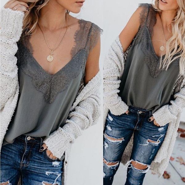 women tank loose fit lace casual plain sleeveless camisole vest summer v neck fashion tank, White
women tank loose fit lace casual plain sleeveless camisole vest summer v neck fashion tank, White
