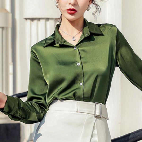 new 2021 spring elegant women blouse single breasted lapel solid loose satin green shirts female casual wild office lady, White
new 2021 spring elegant women blouse single breasted lapel solid loose satin green shirts female casual wild office lady, White