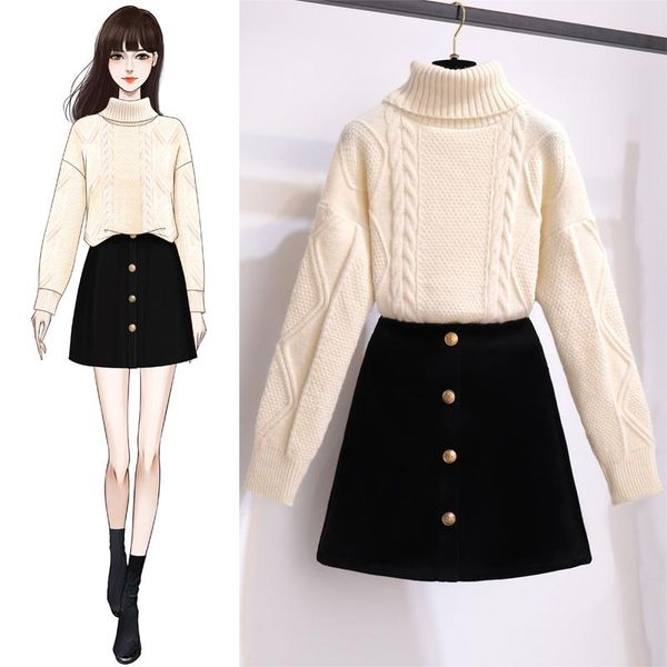 women's sweaters winter korean style lazy thickened flower turtleneck sweater versatile black skirt two-piece set kio, White;black
women's sweaters winter korean style lazy thickened flower turtleneck sweater versatile black skirt two-piece set kio, White;black
