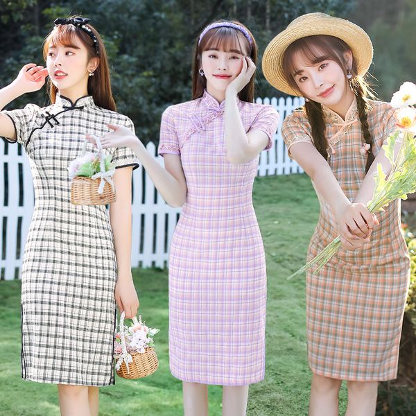 lace trim cotton plaid printed mandarin collar qipao traditional chinese women short sleeve dress daily student cheongsam, Red
lace trim cotton plaid printed mandarin collar qipao traditional chinese women short sleeve dress daily student cheongsam, Red